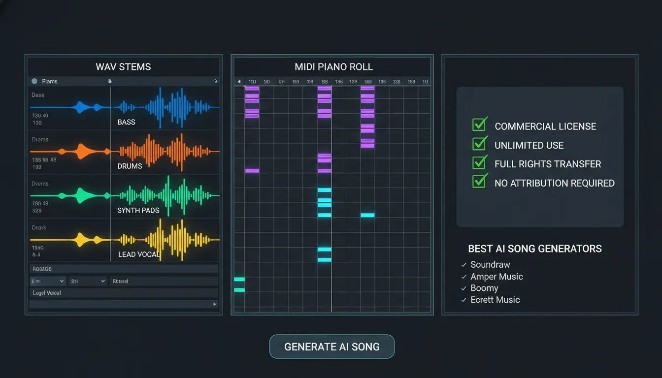 AI song generator commercial license WAV stems MIDI best AI song generators