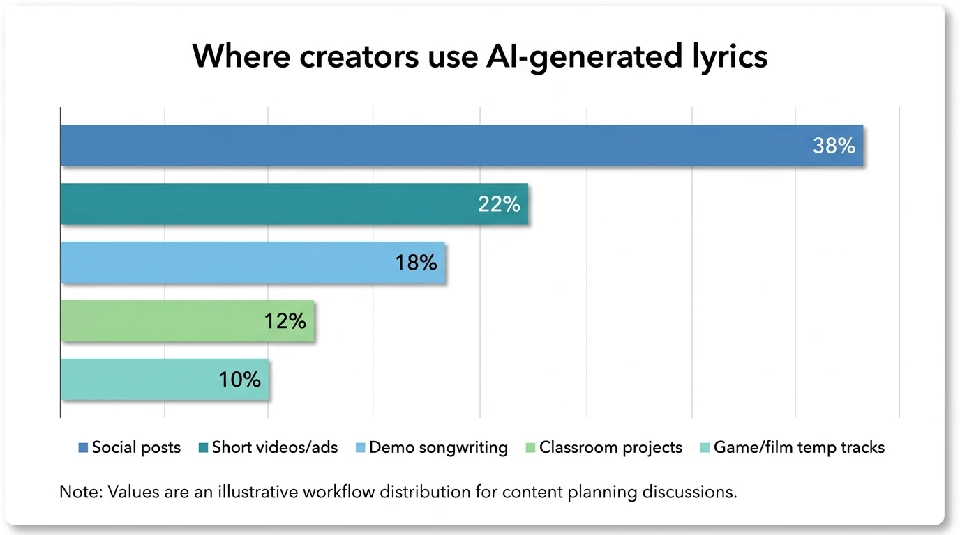 Bar chart showing where creators use AI-generated lyrics