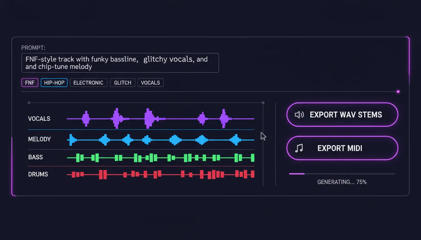 fnf maker AI music generator export WAV stems MIDI for FNF mod songs