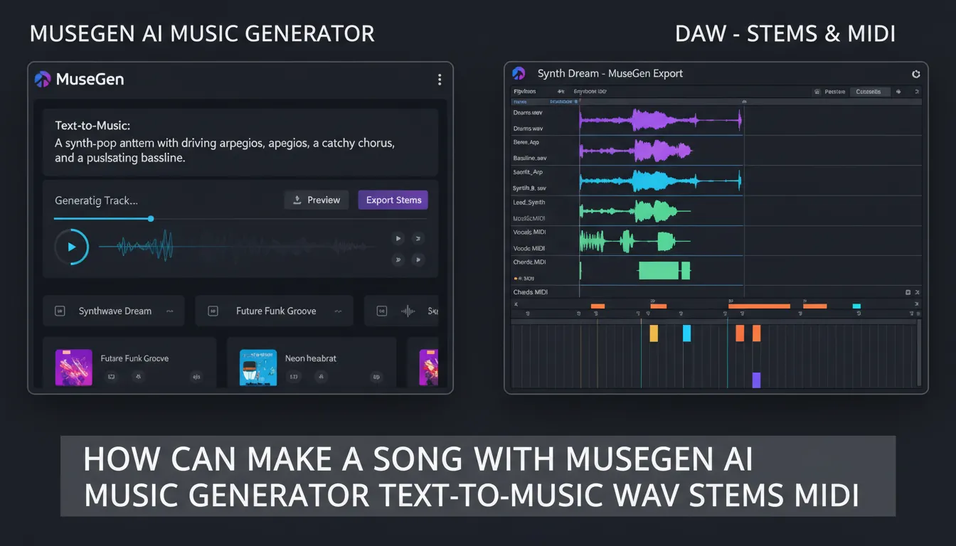 how can make a song with MuseGen AI music generator text-to-music WAV stems MIDI