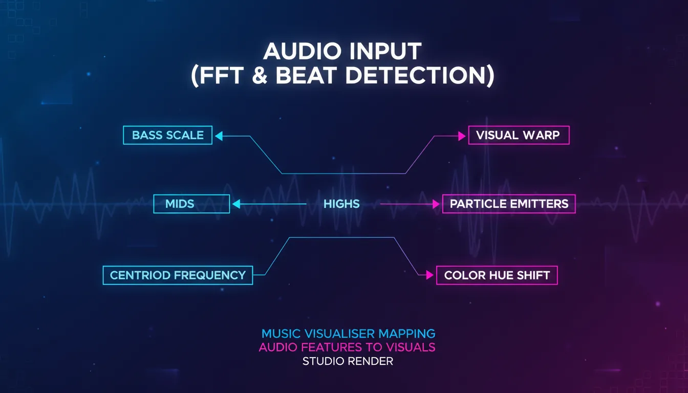music visualiser mapping audio features to visuals FFT beat detection