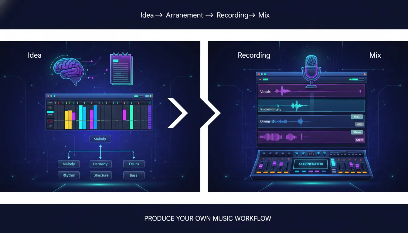 produce your own music workflow from idea to mix stems MIDI AI music generator