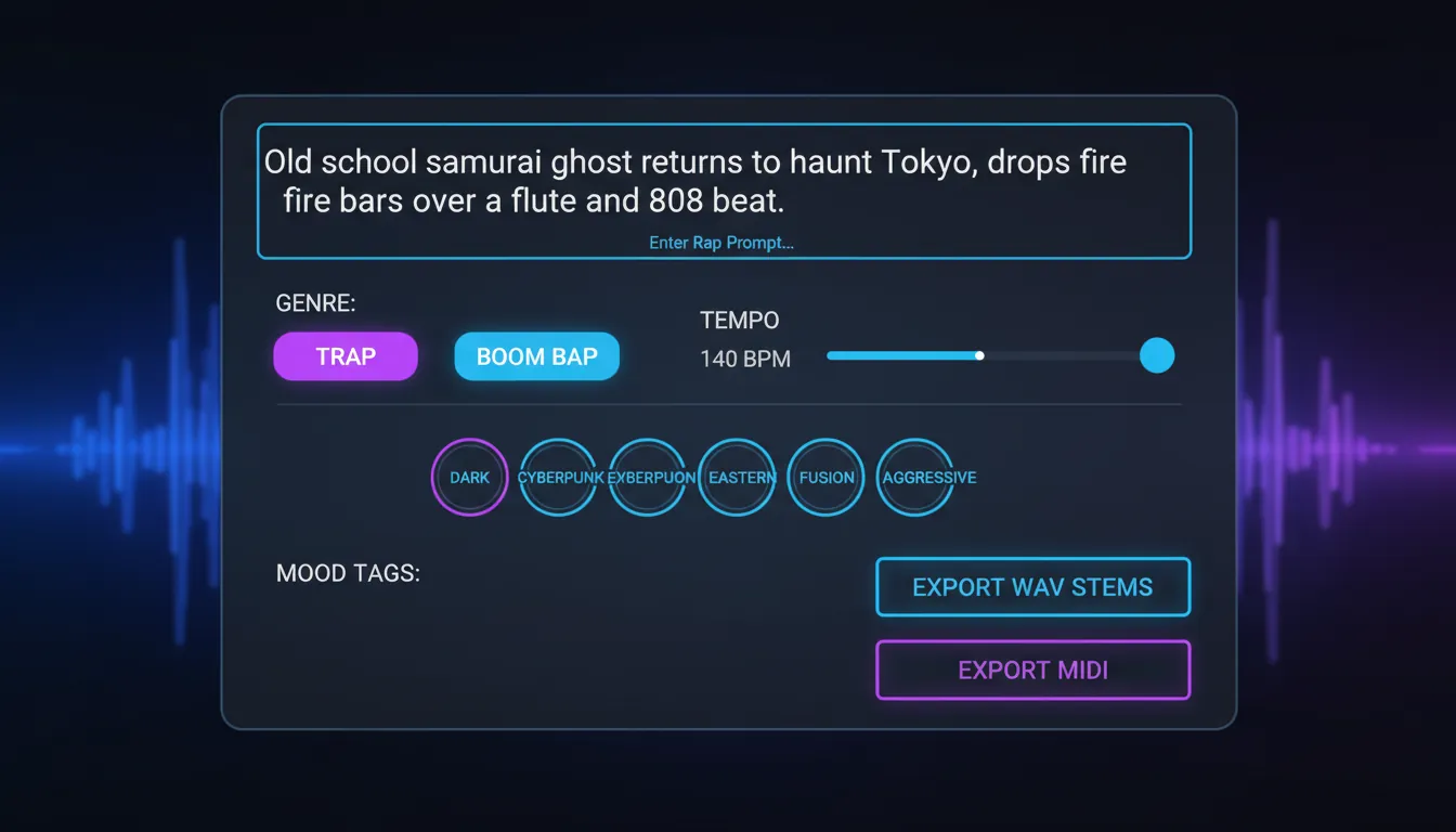 rap gen AI music generator interface for rap beat and lyrics
