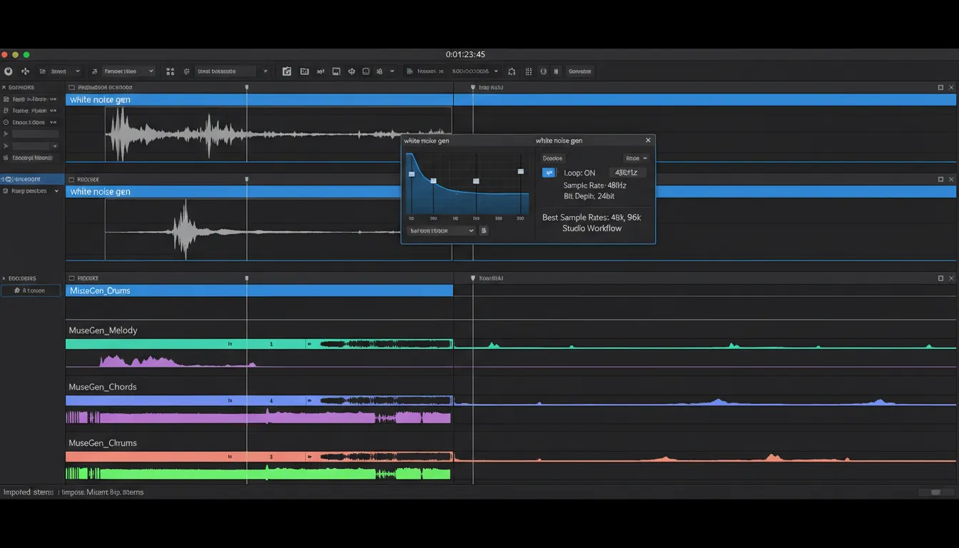 white noise gen loop settings best sample rate 48k 96k studio workflow MuseGen